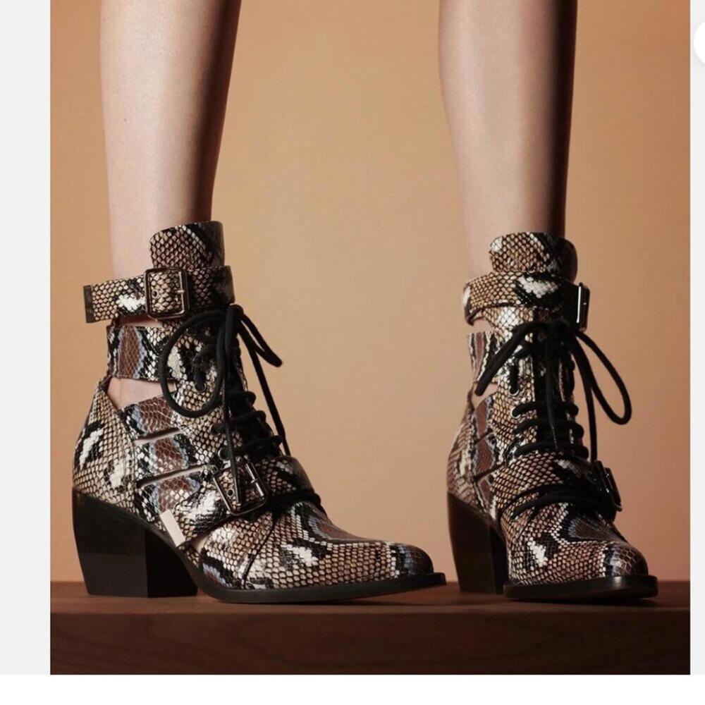 NEW CHLOÉ Rylee Python Caged Cutout Booties Harve… - image 8